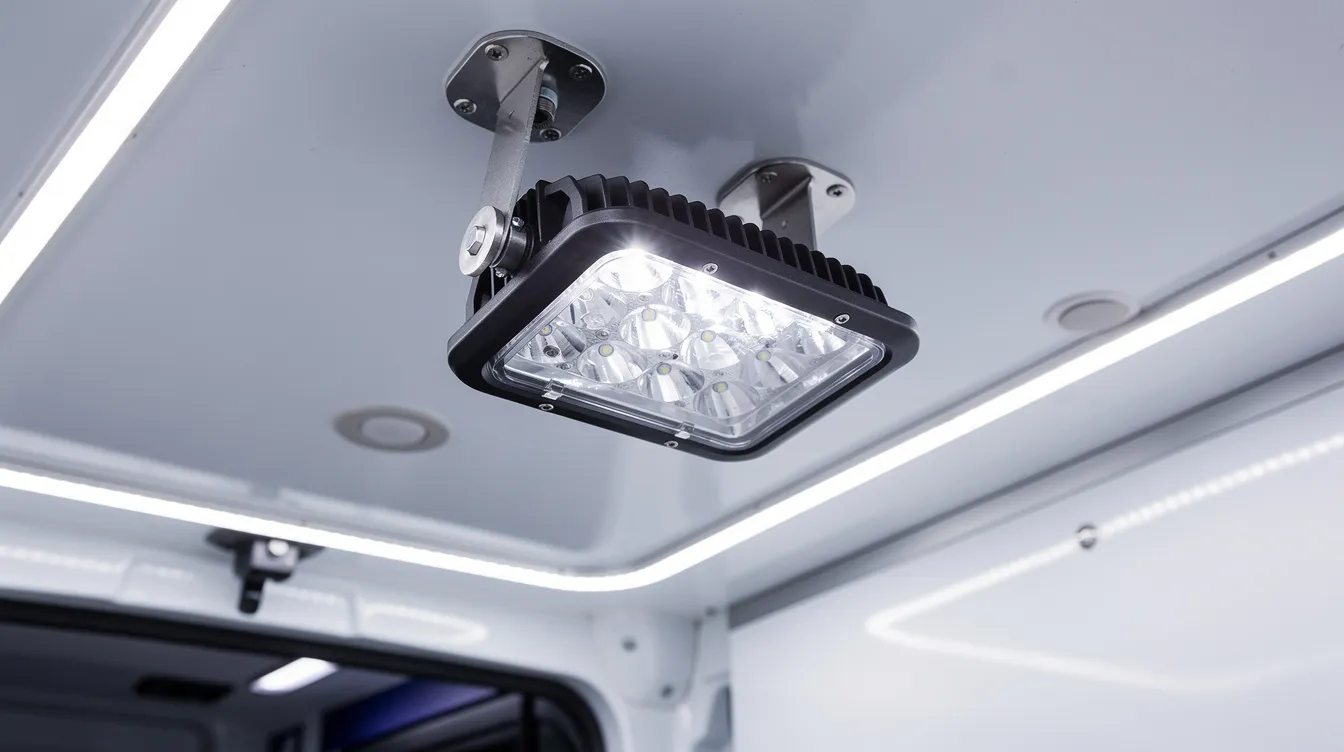 IP67-klassificeret LED arbejdslys til intern lastbelysning i blodbil – 5.000–6.500 Kelvin farvetemperatur sikrer optimal farvegengivelse ved håndtering af blodprøver og organpræparater
