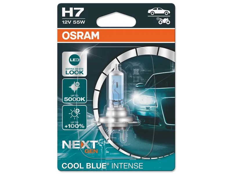 OSRAM H7 Halogenpære Cool Blue Intense Next Gen 12V 1500lm 5000K - Ledekstralys.dk