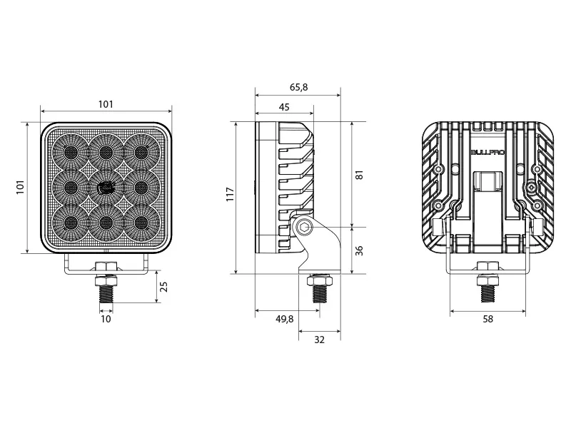 BULLPRO SPECTRUM SQUARE 54 LED Arbejdslys 8100lm 9-32V med Osram LED - Billede 3