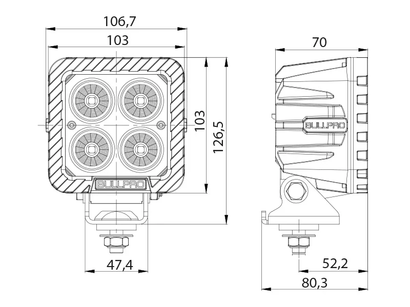 OCEAN VISION LED Arbejdslys 80W 4100lm 12-48V Spot - 4x20W Cree - Billede 2
