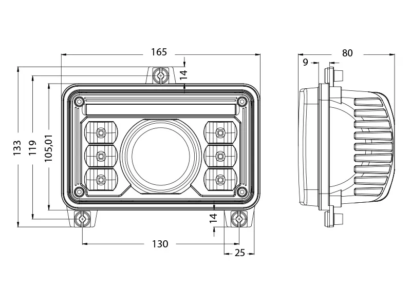 BULLBOY AGRILINE LED Forlygter 4x6 tommer 9-32V 6400lm H4 tilslutning - Billede 2