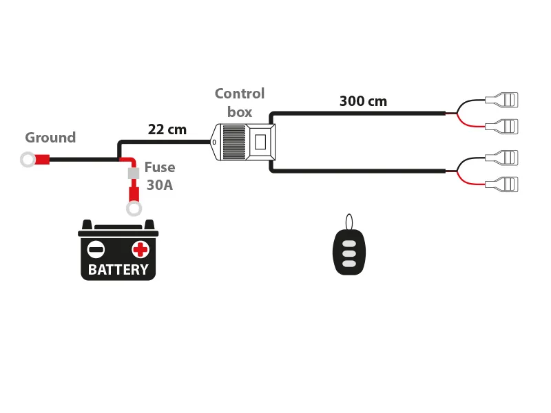 AUTOLINE Remote Control wiring harness for two auxiliary lights 12-24V 300W with 30A fuse - 1605-WK022