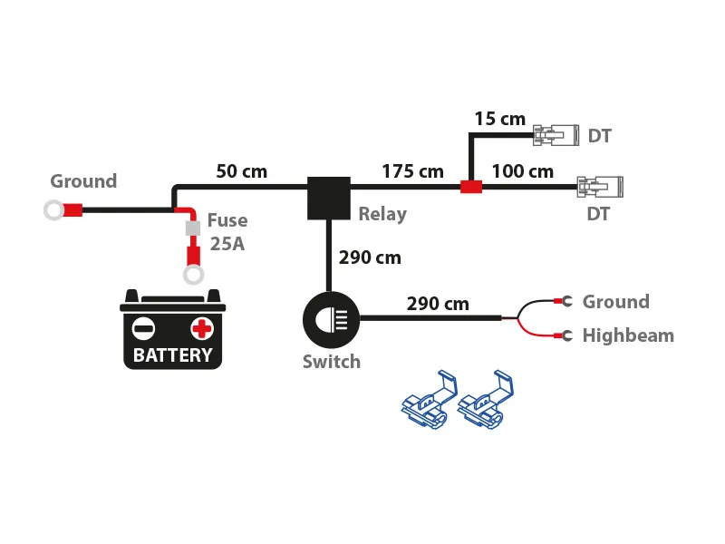 AUTOLINE Kabelsæt til Ekstra Lygter 12V 300W med Relæ og Sikring - Ledekstralys.dk