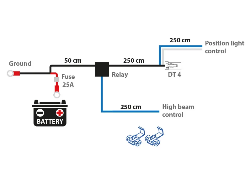 Autoline kabelsæt DT 4-polet 12V 40A til ét ekstralys - Ledekstralys.dk