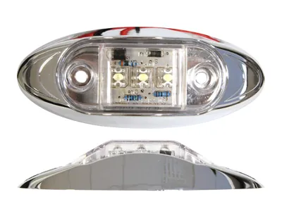LED Sidemarkeringslys Hvid 9-30V med Kromramme - Overflademontage - Ledekstralys.dk