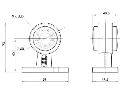 WAS LED Sidemarkeringslys 12-24V Hvid/Rød med Gummiarm ECE-godkendt - Billede 3