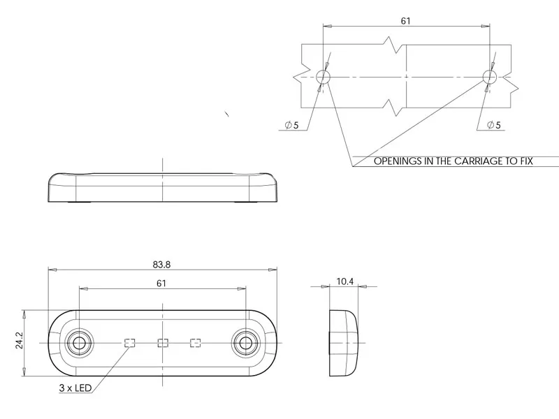 WAS LED Markeringslys 12-24V 3 LED'er 24lm til Lastbil og Trailer - Billede 3
