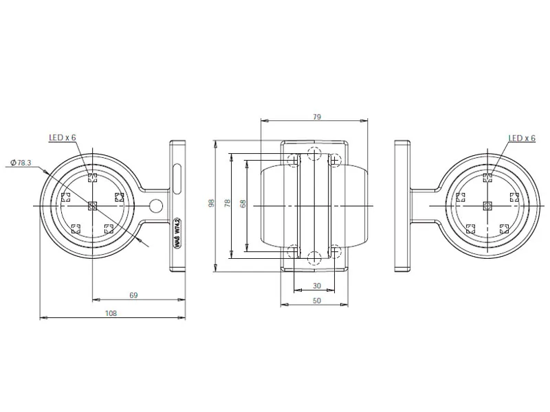 WAS LED Sidemarkeringslys 12/24V ø78mm - IP66/68 ECE Godkendt - Billede 3