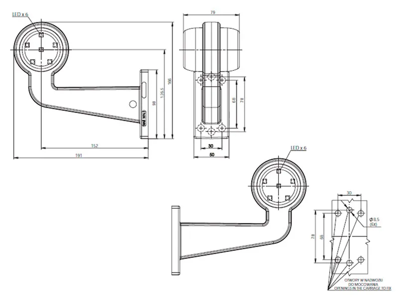 WAS LED Sidemarkeringslys 12/24V med 4,78m kabel - IP66/68 - Billede 3