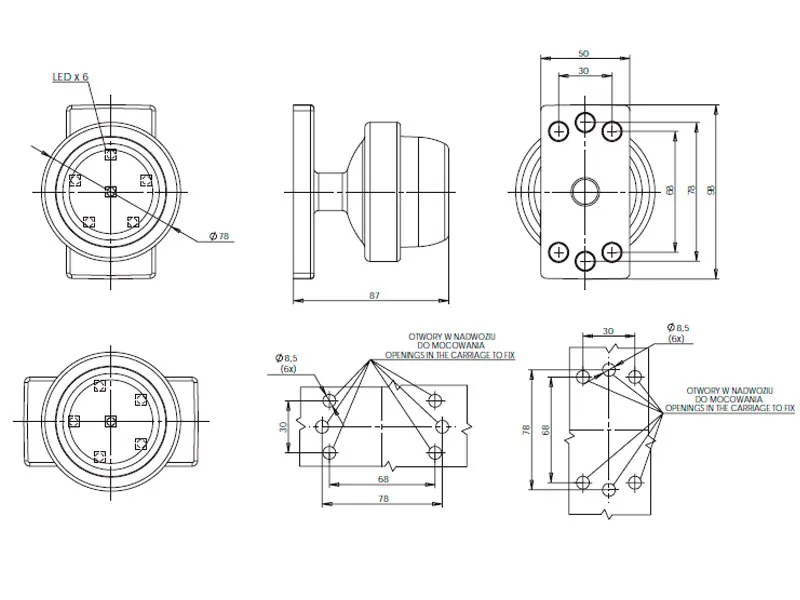 WAS LED Positionslys 12/24V til Lastbil og Trailer - 78mm - Billede 2
