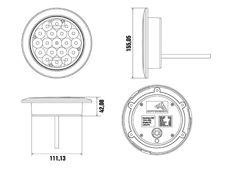 Optibeam Dark Phantom LED-baglygte ø 155 mm 5 funktioner, 5 m ADR-kabel - Billede 8