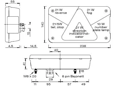 ASPöCK Baglygte til Trailer - Højre Side med 8-pin Stik - 12V - 240x140mm - Billede 2