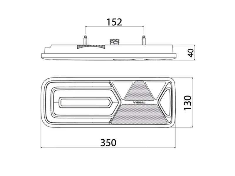 Vignal LED Baglygte 24V med Dynamisk Blinklys og Tågebaglys - 350x130mm - Billede 2