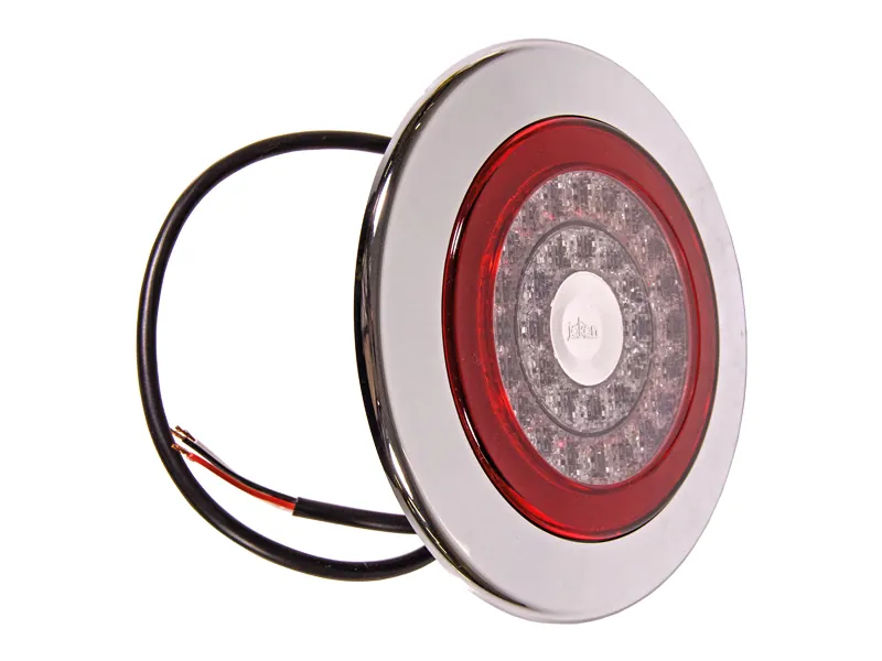 LED Tail Light 24V - Round Chrome 155mm - Brake and Turn Signal, ECE Certified - 1608-6769