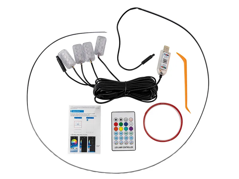 LED RGB Interiør Lyspakke til Bil - USB Tilslutning med Fjernbetjening og APP Styring - Billede 4