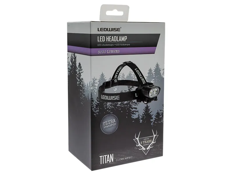 Ledwise Titan Pandelampe 3200 Lumen 7.2V USB-C Genopladelig - Billede 2