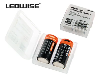 Ledwise Genopladelige Batterier 16340/RCR123A 3.7V 700mAh - Par med USB-opladning - Billede 2