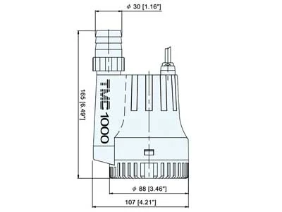 TMC Dykbar Lænsepumpe 12V 1000 GPH 3786 l/t med Adapterstuds - Billede 2